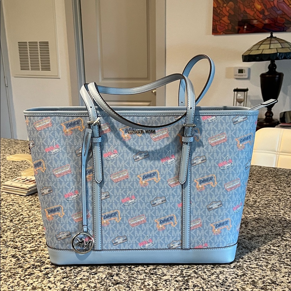 Michael Kors Light Blue Logo Print Tote.Beautiful design.OP 358